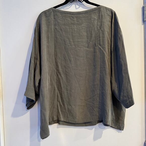 New Eileen Fisher Sandwashed Twill Box-Top Green Side Slit 3/4 Sleeve Sz XL - Picture 8 of 8